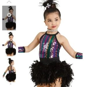 Weissman Silver Screen Multicolor sequin and feather 5 piece set S